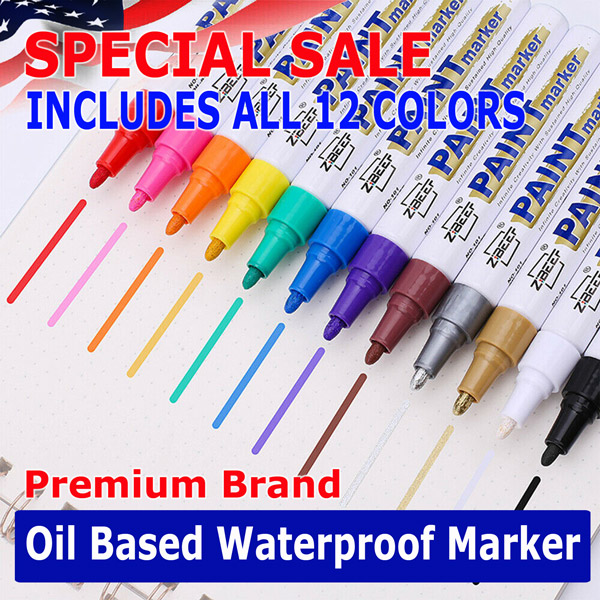 thumbnail image 2 of Ameribox 12-Piece Waterproof Permanent Paint Marker Kit – Oil-Based, 2.2-2.8mm Nib, For Car Tyres, Rubber, Metal (729043194346) 2 of 5