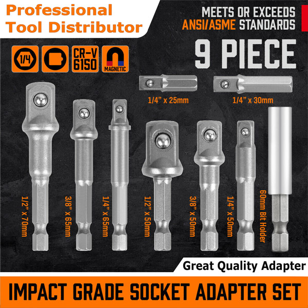 Adaptateur De Douille 1/4 3/8 1/2 - Convertisseur Tige 6.35mm Pour Embouts De Perceuse Et Clés - Lot Métal Pour Bricolage Et Pro