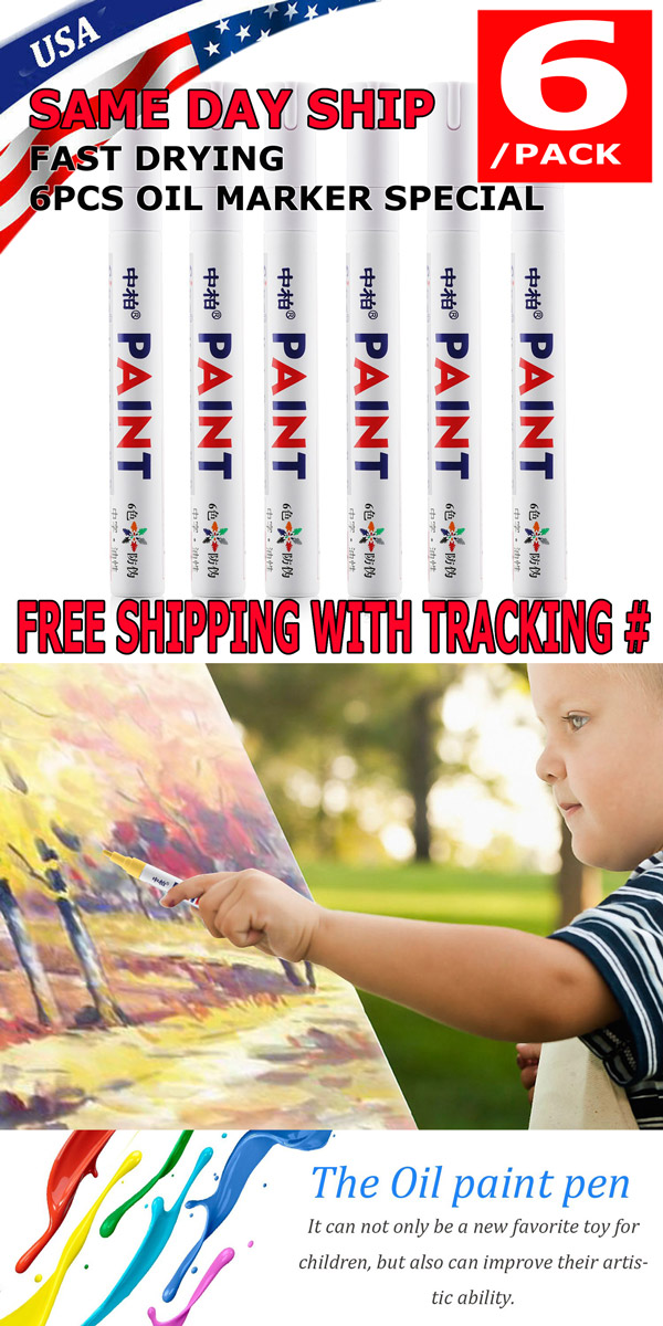 6-Pack White Oil-Based Paint Pens – Waterproof & Permanent For Tire Lettering, Rubber, And More By Miniduino