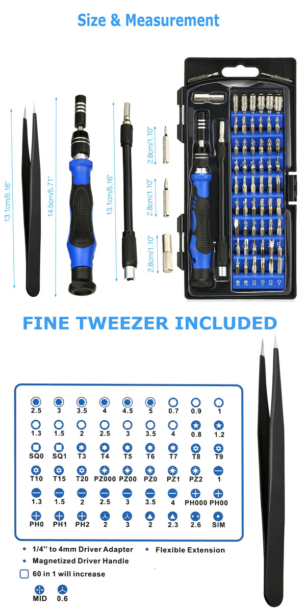 60X Computer Repair Kit Set Tool Laptop PC Precision Screwdriver