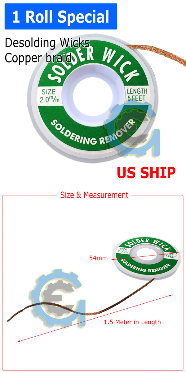 2.0mm Desoldering Braid Solder Remover Spool Copper Wick 5 ft 1.5m