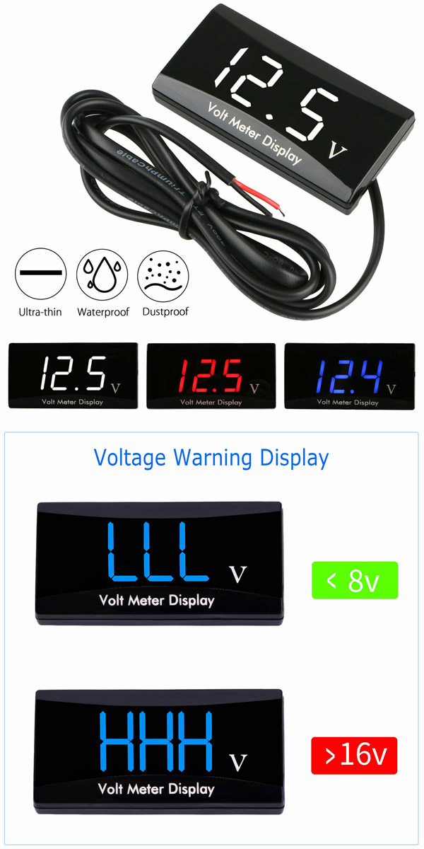 12V Digital LED Display Voltmeter Voltage Gauge Panel Meter Motorcycle Universal
