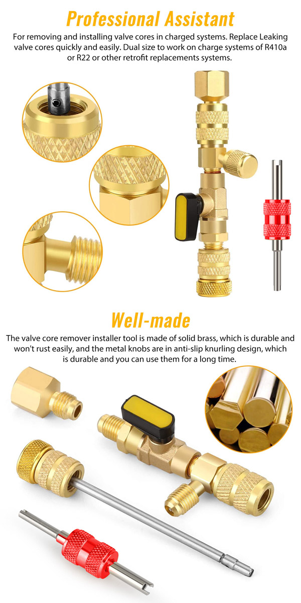 AUTOKAY HVAC AC Schrader Valve Core Remover Cap Tube