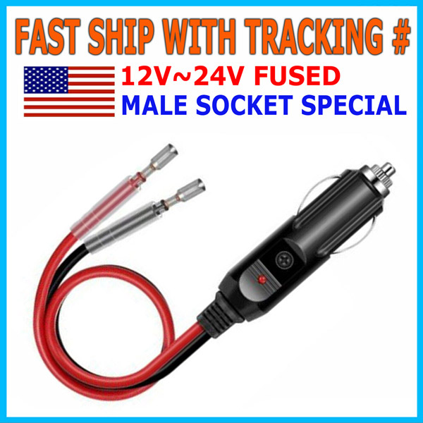car cigarette lighter socket polarity 12V ~ 24V Fused Male Car Cigarette Lighter Socket Plug Connector Cable