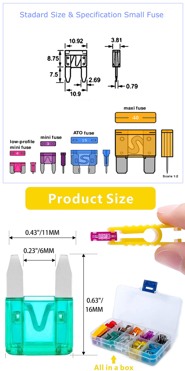 thumbnail interactive-video image 1 of 120pc Mini Blade Fuse Assortment Kit – 2A To 35A – For Car, Motorcycle, SUV, UTV – 12V 1 of 5
