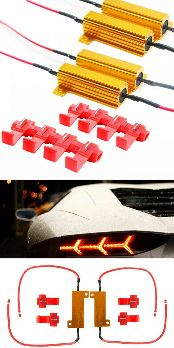 2 Resistenze Di Carico LED 50W 8ohm - Decoder Per Eliminare Errori E Sfarfallio Luci Auto (Fari, Fendinebbia, Freccie)