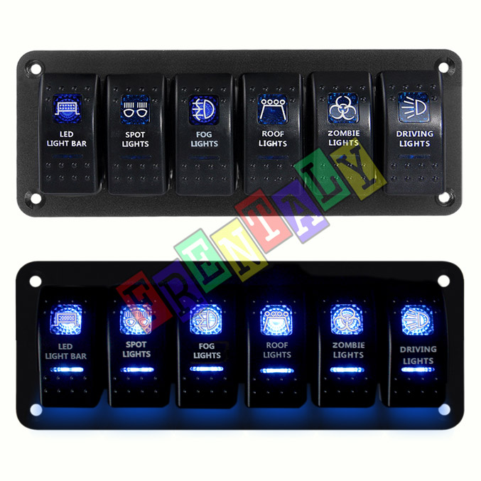 Frentaly 6 Gang Dual LED Rocker Switch Panel Breaker & Decal 