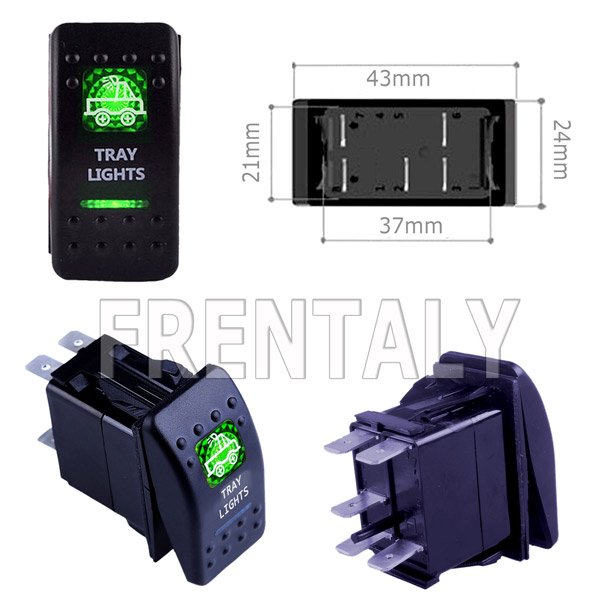 thumbnail image 2 of Green LED Rocker Switch 12V 20A/10A 5-Pin – Blank Logo, Perfect For Car, Boat, Toggle Projects 2 of 5