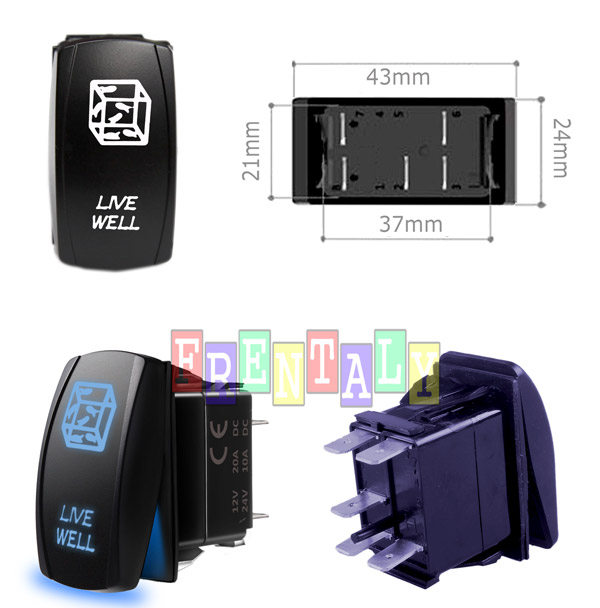 Frentaly Laser Etched LIVEWELL Rocker Switch Blue ON-OFF 5Pin 20A 12V ...