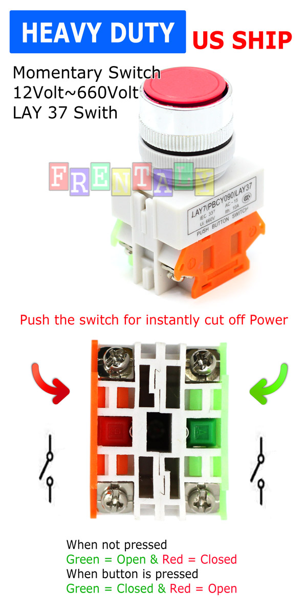 NEW Push Button RED GREEN YELLOW Switch Momentary On/ OFF Heavy Duty ...