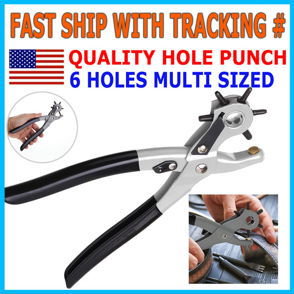 9 Leather Hole Punch Hand Pliers Belt Holes 6 Sized Puncher Tool