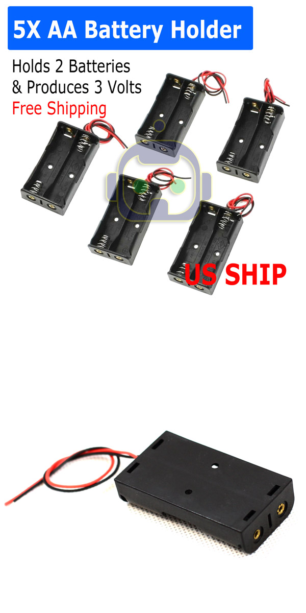 5Pcs Battery Holder Case Box with 3" Wire Leads for 2X Series AA