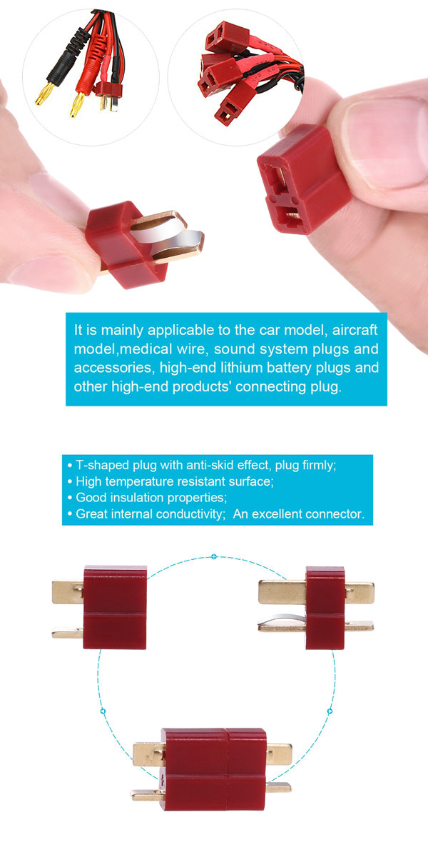 LINSYRC 2-Pack Deans T-Plug Parallel Stecker Adapter 1-Buchse Auf 2-Männlich Steckeradapter Y-Splitter Mit 10CM 14AWG Silikonkabel