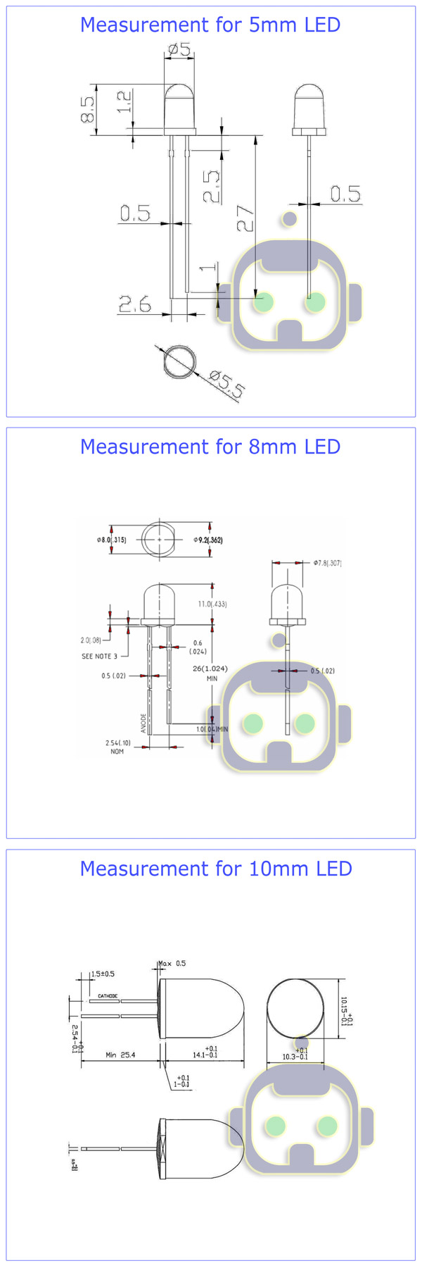 Sourcing Map 50pcs 10mm LED Diode Lights, Blue Light DC 12V Pre-Wired - View #5