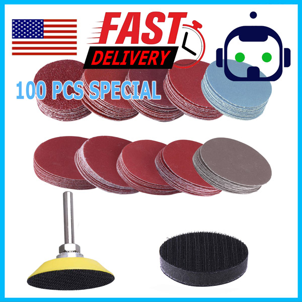 100pcs 2" SANDING DISC Sand Paper Hook Loop Sander + Backer Pad+M6